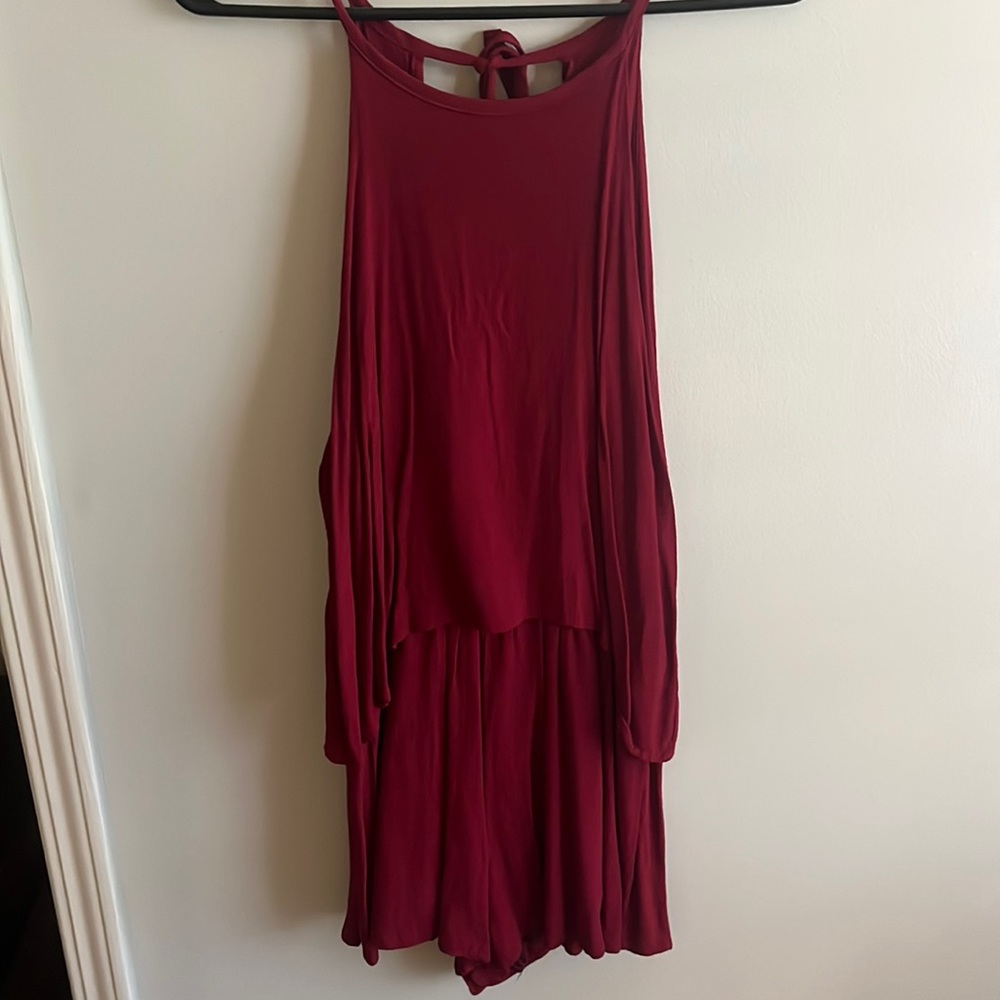 Maroon Halter Audrey 3+1 Romper